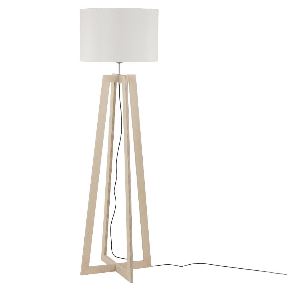 Lampada a pavimento a croce con piede in legno da 160 cm bianco