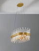 Crown Pendelleuchte 10-flammig Gold-Satiniert mit Kristallglasstäben und elegantem Design.