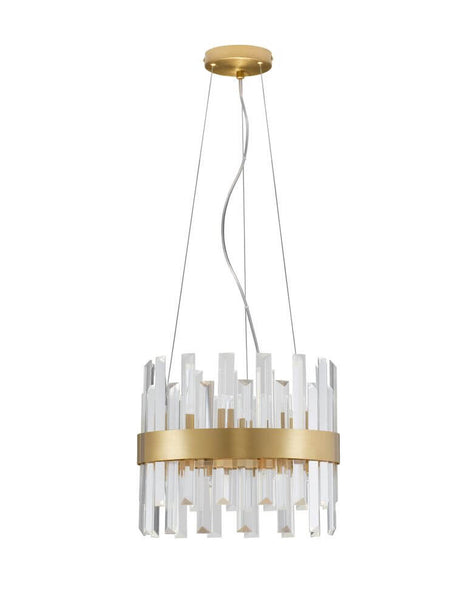 Krone pendel 5-pære Ø 35cm satin guld med klare krystal elementer for elegant belysning.