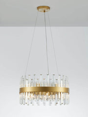 Crown Pendelleuchte 7-flammig Ø 55cm Gold-Satiniert, elegante Kristall-Pendelleuchte in Satin Gold