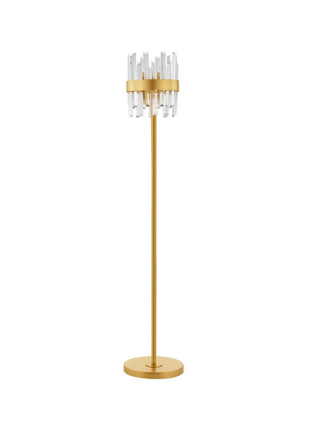 Lampadaire Crown doré au design élégant doré et épuré, idéal pour une mise en scène intérieure raffinée.