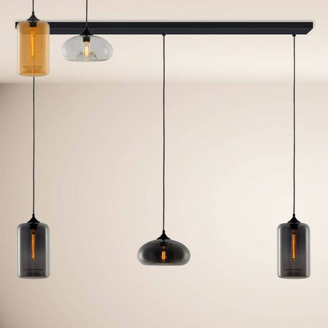 s.luce Cruet spisestuelampe med 2 til 5 lyskilder, bjelke 160 cm med moderne design og høykvalitets glasskropper.