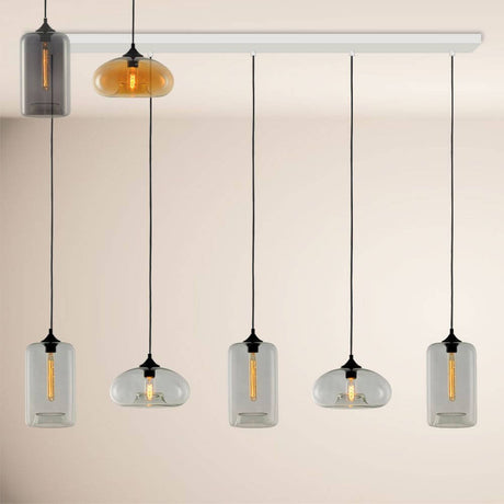 s.luce Cruet spisestuelampe med 2 til 5 lyskilder, bjelke 160 cm med unike glasspendler.