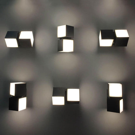 Drehbare LED-Außenwandleuchte Cuba IP54 Anthrazit in verschiedenen Perspektiven an der Wand montiert.