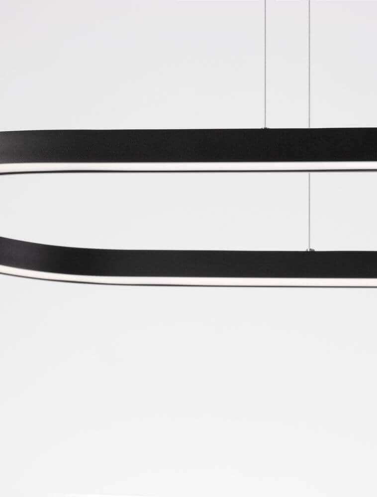 Alt Tag: Cuppe LED Pendelleuchte 3000K schwarzes, schlankes Aluminium-Design mit warmweißem LED-Licht (3000K) als eleganter Esszimmer-Blickfang