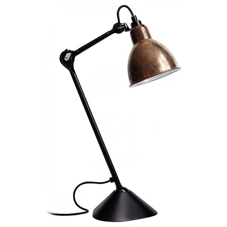 DCWéditions Gras N°205 Tischlampe mit Schirm schwenkbar, stilvolle Designleuchte in Schwarz und Messing.