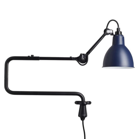 DCWéditions Gras N°303 Wandlampe mit Ausleger in Blau und Schwarz, industrielles Design von Bernard-Albin Gras
