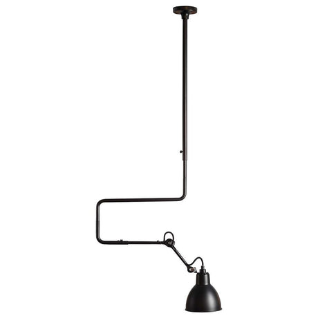 DCWéditions Gras N°312 L Deckenlampe mit Ausleger in modernem, schwarzem Design an der Decke montiert.
