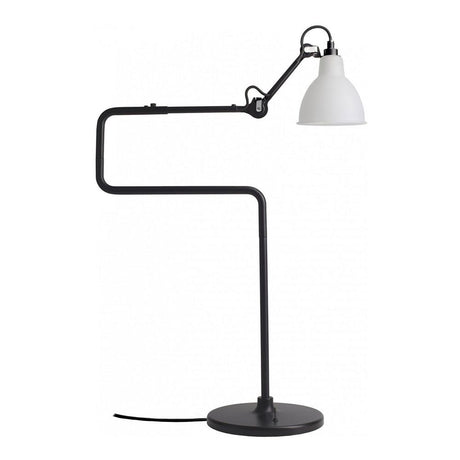 DCWéditions Gras N°317 Tischlampe mit Schirm schwenkbar mit schwarzem Gestell und weißem Schirm