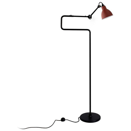 DCWéditions Gras N°411 floor lamp with swivelling shade in black and raw copper, elegant design.