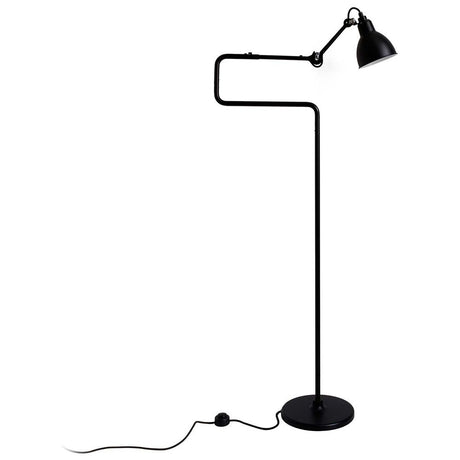 DCWéditions Gras N°411 floor lamp with swivelling shade in black with flexible arm and foot switch.