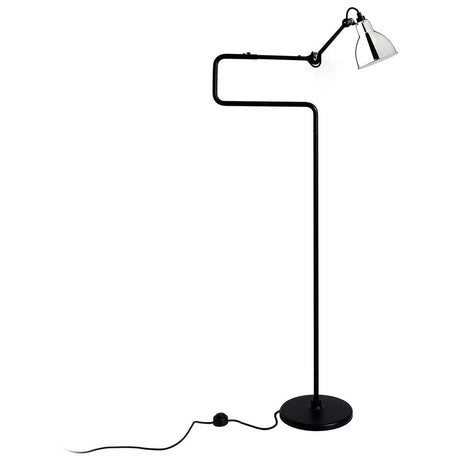 DCWéditions Gras N°411 floor lamp with swivelling shade in black and raw copper, elegant and ergonomic.