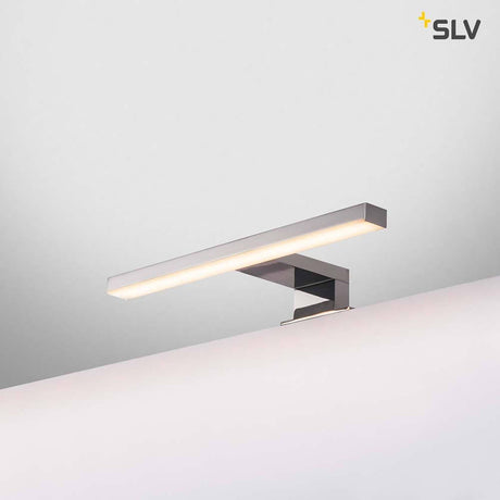 DORISA LED applique miroir courte chromée 4000K IP44 sur un fond blanc, élégante et moderne.