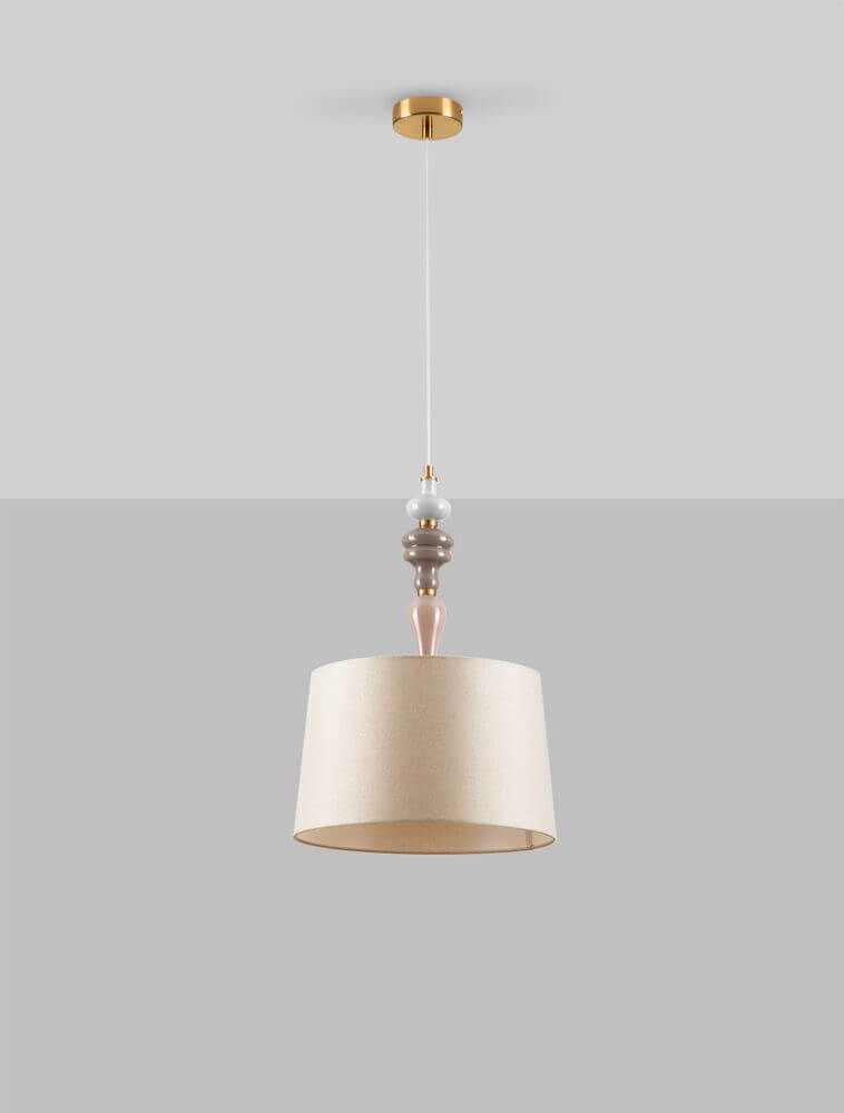 Damo Pendelleuchte Ø 34cm in Beige- und Weißtönen mit goldener Aufhängung von NOVA LUCE.