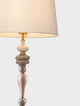 Damo Tischleuchte Ø 34cm Gold, Orange, Braun - elegante Lampe mit Stoffschirm und dekorativem Fuß.