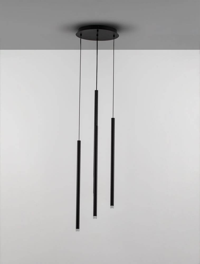 Dandia LED Pendelleuchte 5-flammig Ø 35,5cm 3000K Schwarz in modernem Design mit drei langen Leuchten.