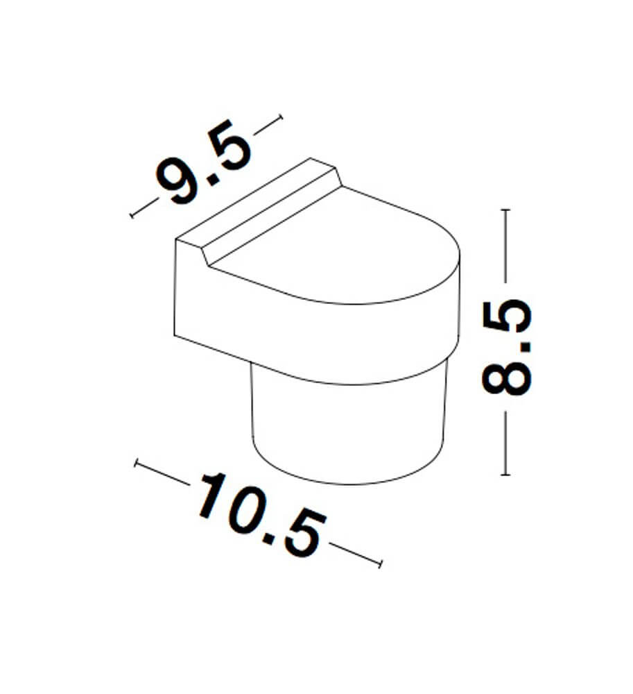 Strichzeichnung einer Darf LED Außenwandleuchte Downlight 3000K Schwarz IP54 mit Maßen 9.5x8.5x10.5 cm.