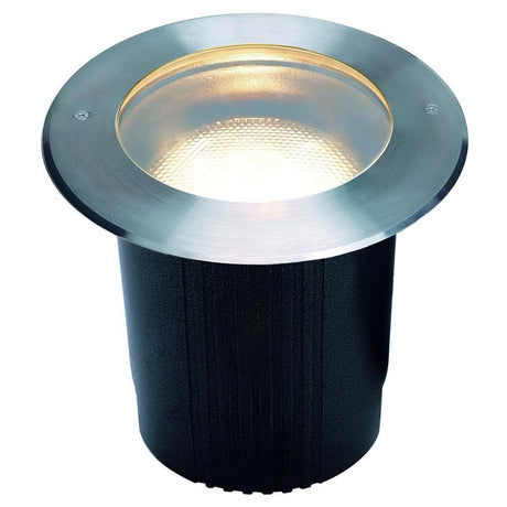 Dasar 215 Uni floor recessed light round stainless steel IP67 with round stainless steel trim and glass cover