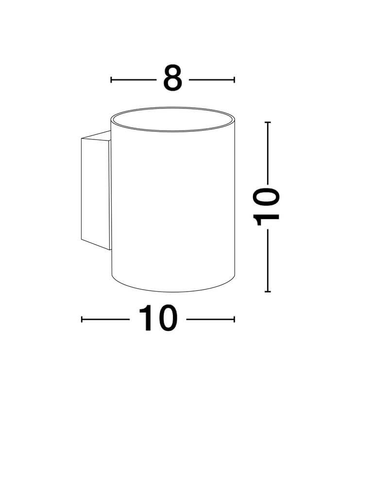 Dazle Wandleuchte Ø 8cm technische Zeichnung mit Maßen 8cm und 10cm.