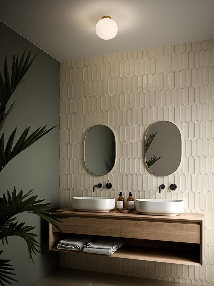 Deckenleuchte Alton 27,5 in modernem Badezimmer mit eleganter Beleuchtung und stilvollem Design