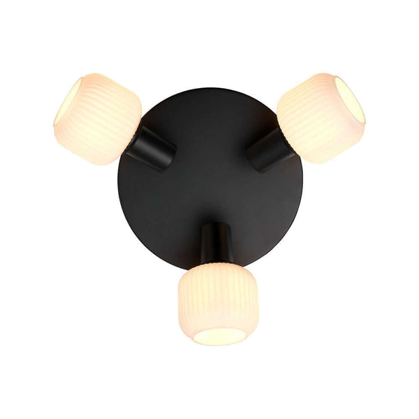 Deckenleuchte Milford Mini 3-Rondel von Nordlux mit opalweißem Glas und schwarzem Metall, modern und dekorativ