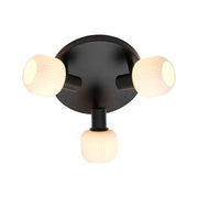 Deckenleuchte Milford Mini 3-Rondel mit opalweißem, geripptem Glas und schwarzem Metall, moderne 3-flammige Leuchte