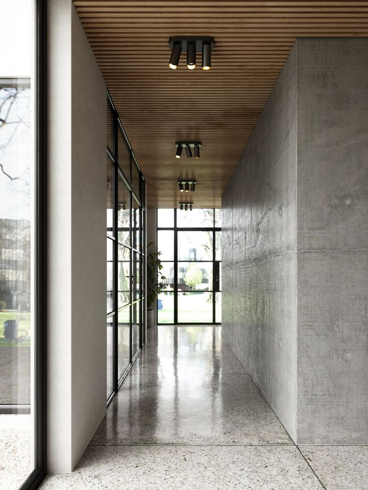 Moderne Halle mit Deckenleuchte Mimi 3-Spot, elegantes Design und stilvolle Beleuchtung.