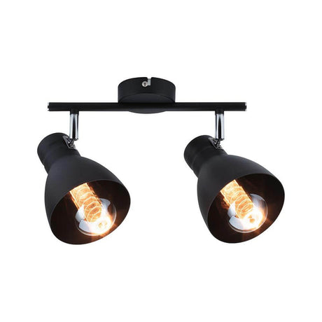 Spot de plafond Davy à 2 flammes, dimmable, noir, avec abat-jours orientables au design industriel.