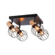 Deckenspot Lanka 4-flammig Schwarz, Holzfarben mit modernem Design und schwenkbaren Lampen.