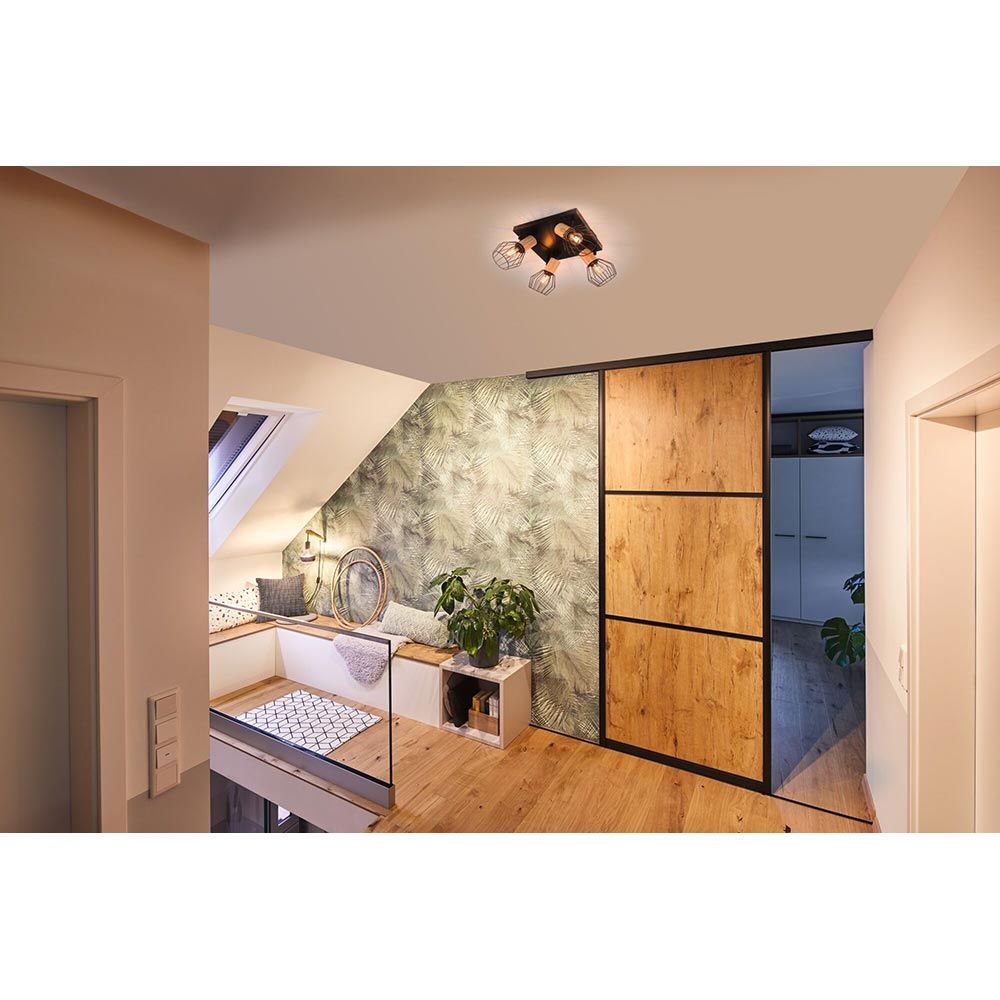 Ceiling spotlight Lanka 4-bulb black, wood colors