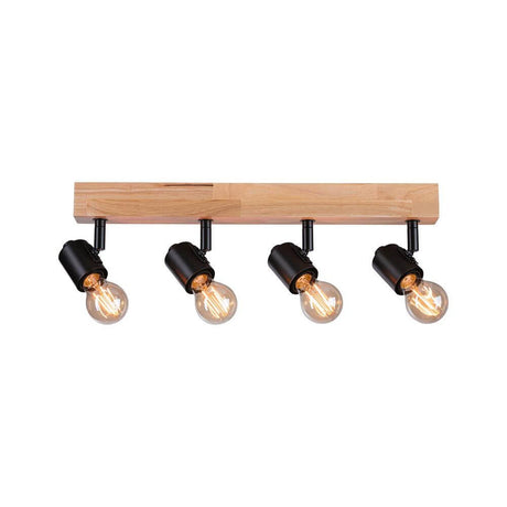 Arvid 4-light beam spotlight black with a combination of wood and black and E27 base.