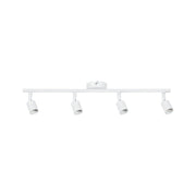 Projecteur sur barre Carolina à 4 lumières Blanc mat avec têtes de spots orientables et socle GU10.