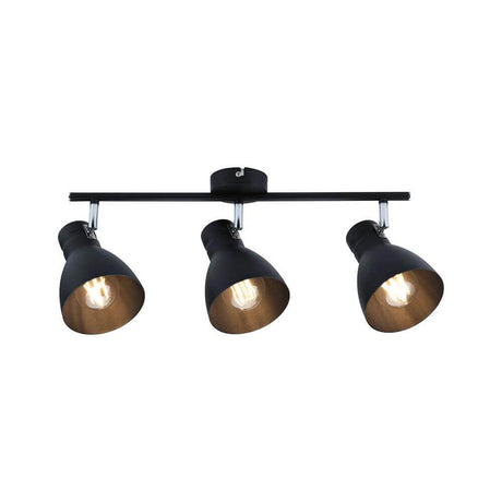 Deckenstrahler Davy 3-flammig Schwarz in modernem Industrielook mit schwenkbaren Spots.