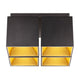 Deckenstrahler Ethan 4-Spot mit quadratischem Design und schwarzen sowie goldenen Reflektoren.
