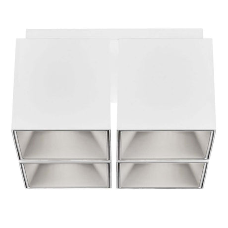 Projecteur de plafond Ethan à 4 spots avec abat-jour carrés blancs et design raffiné.