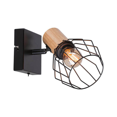 Lanka Black Dimmable Ceiling Spotlight in Nordic style with wood and black metal.