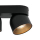 Deckenstrahler Pitcher 2-Spot in modernem Design mit zwei schwarzen Lampenschirmen und warmem Licht.