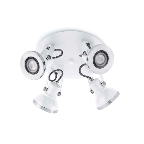 Deckenstrahler RING-4 4-flammig Weiß mit drehbaren Leuchten und modernem Design.