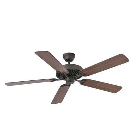 Aloha ceiling fan in dark brown, walnut, with a stylish design and wood look for any room.