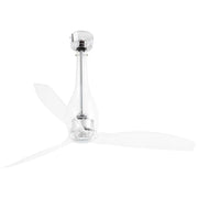 ETERFAN ceiling fan Ø 128 cm, 3 blades, chrome, transparent, with transparent blades and modern design.