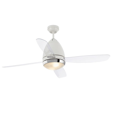 FARETTO ceiling fan Ø 131 cm, 3 blades, 2-light, white, transparent with modern design and clear blades.