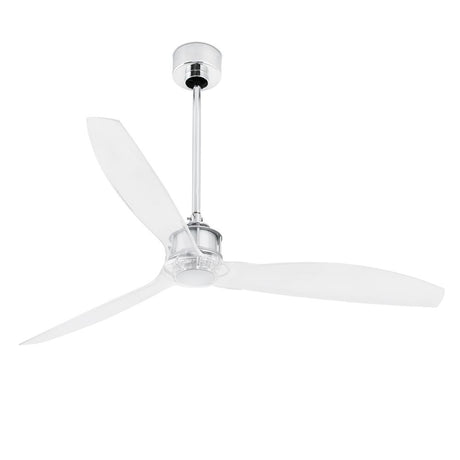 Ceiling fan JUST FAN Ø 128 Chrome, Transparent with three fan blades and a modern design.