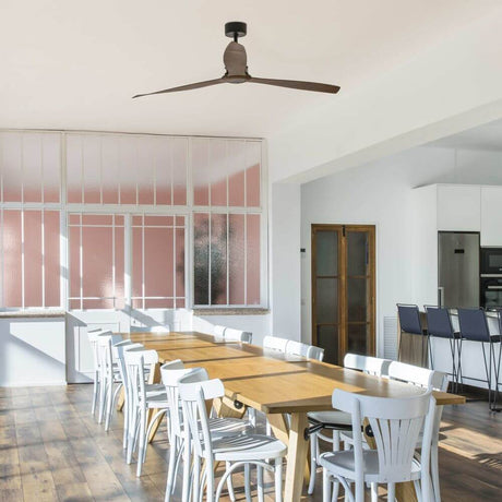 Ceiling fan JUST FAN XL Ø 178cm blades black, walnut in a modern dining room