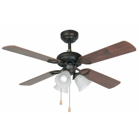 Deckenventilator Lisboa Ø 107cm 4 Flügel 3-flammig Mahagoni-Walnuß in eleganter Ausführung mit Glasschirm.