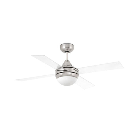 Ceiling fan MINI ICARIA Ø 106 cm Nickel satin, transparent with transparent blades and modern design.