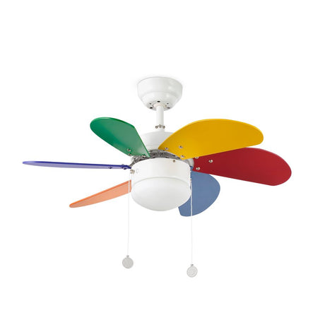 PALAO ceiling fan Ø 15.3 cm 6 blades E14 White, multicolor with colorful rotor blades.