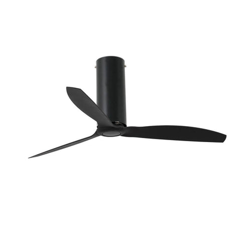 Deckenventilator TUBE FAN Schwarz mit drei schwarzen Flügeln und modernem Design für eine elegante Raumkühlung.