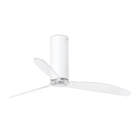 Deckenventilator TUBE FAN Weiß-Glänzend, Transparent mit eleganten, transparenten Blättern in moderner Ausführung.