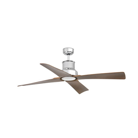 Deckenventilator WINCHE Chrom, Braun mit eleganten Holzblättern und modernem Design.