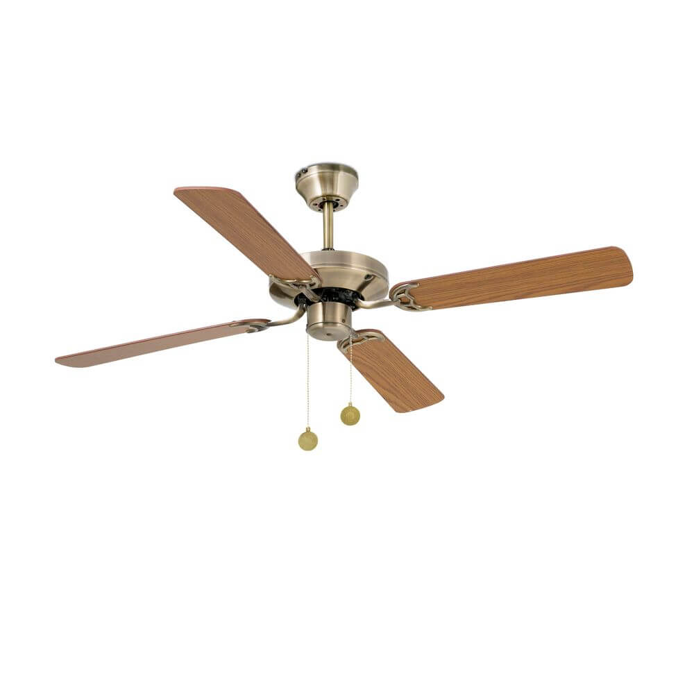 Deckenventilator YAKARTA Ø 121cm 4 Flügel Messing-Antik, Eiche